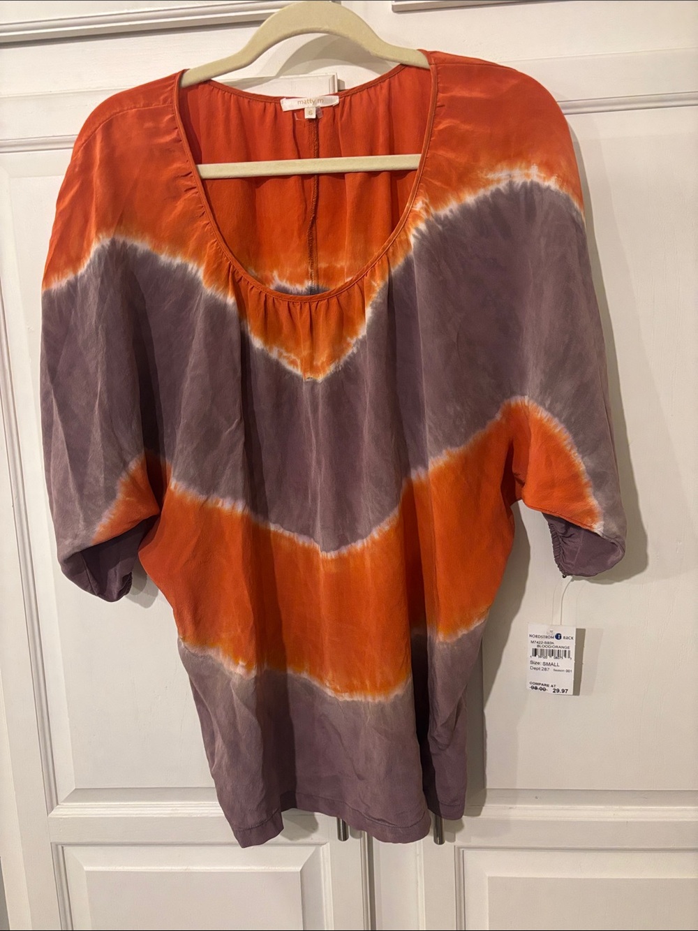 Matty B Women's Tie-Dye Scoop Neck Top in Orange/White/Beown